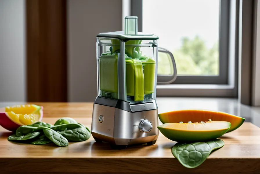 Préparation d'un smoothie détox avec des fruits frais sur un plan de travail.