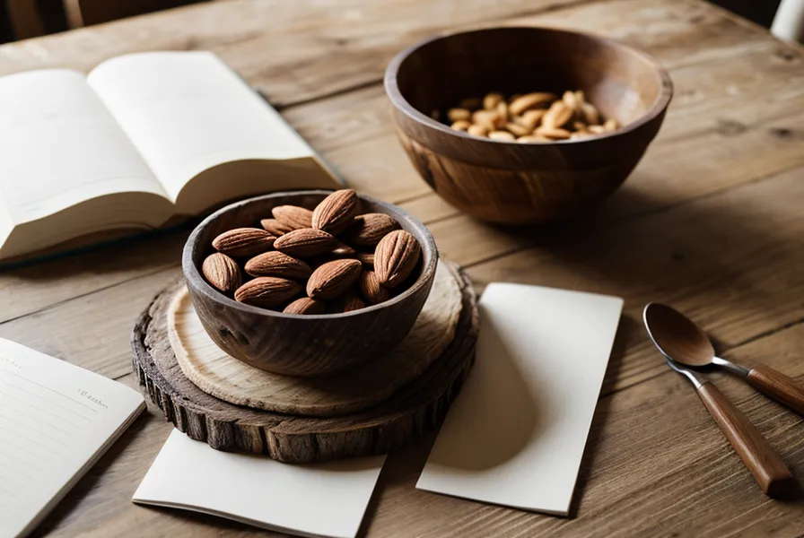 Un carnet de notes et une collation saine sur une table en bois