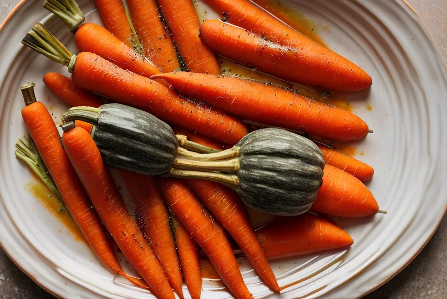 Assiette de carottes vapeur et courge rôtie sur une table en bois