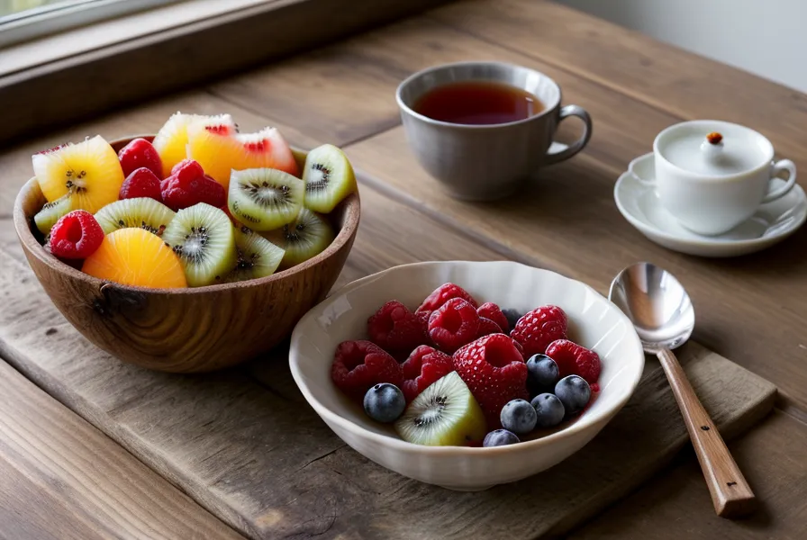 Assiette simple et saine sur une table en bois dans une cuisine familiale
