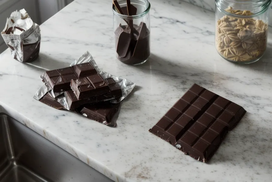 Gros plan d'emballages de biscuits et chocolat sur un plan de travail