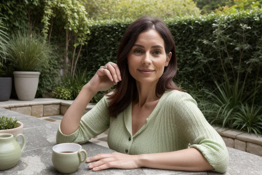 Femme relaxée profitant d'un moment de calme sur sa terrasse