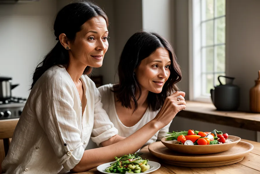 Plat familial sain partagé autour d'une table chaleureuse