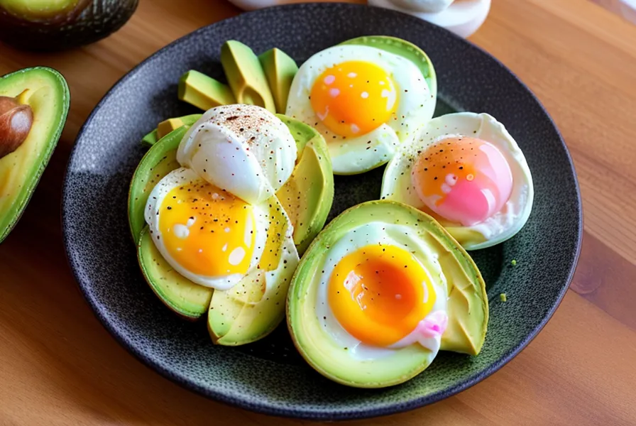 Assiette saine avec avocat et œufs pochés pour un petit-déjeuner consistant
