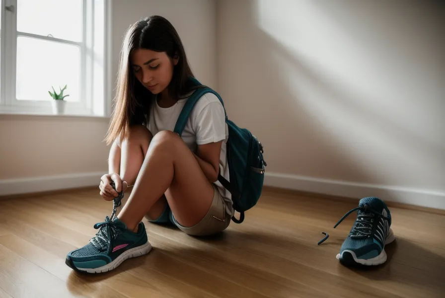 Maman se préparant pour sa séance de sport matinale près d'un cartable